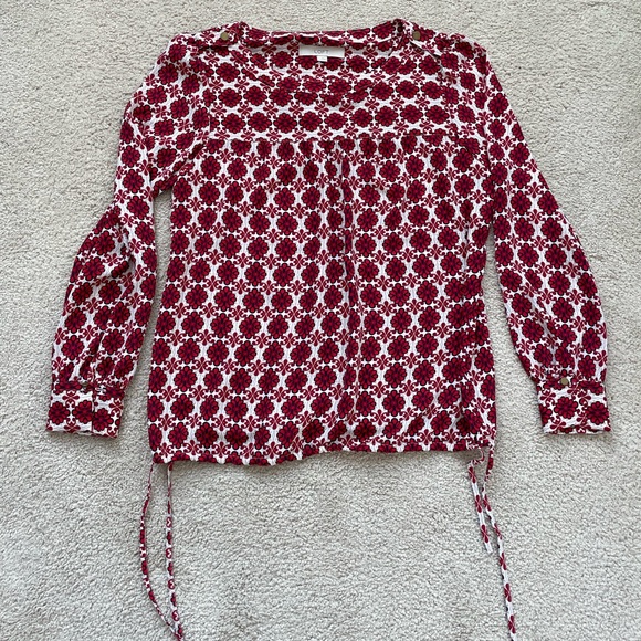 Loft Long Sleeve Red Patterned Blouse Size S - Picture 7 of 8